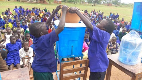 Primary five Pupils demonstrating what they have learnt to the whole school