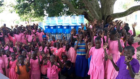 School Children with their Water filters.